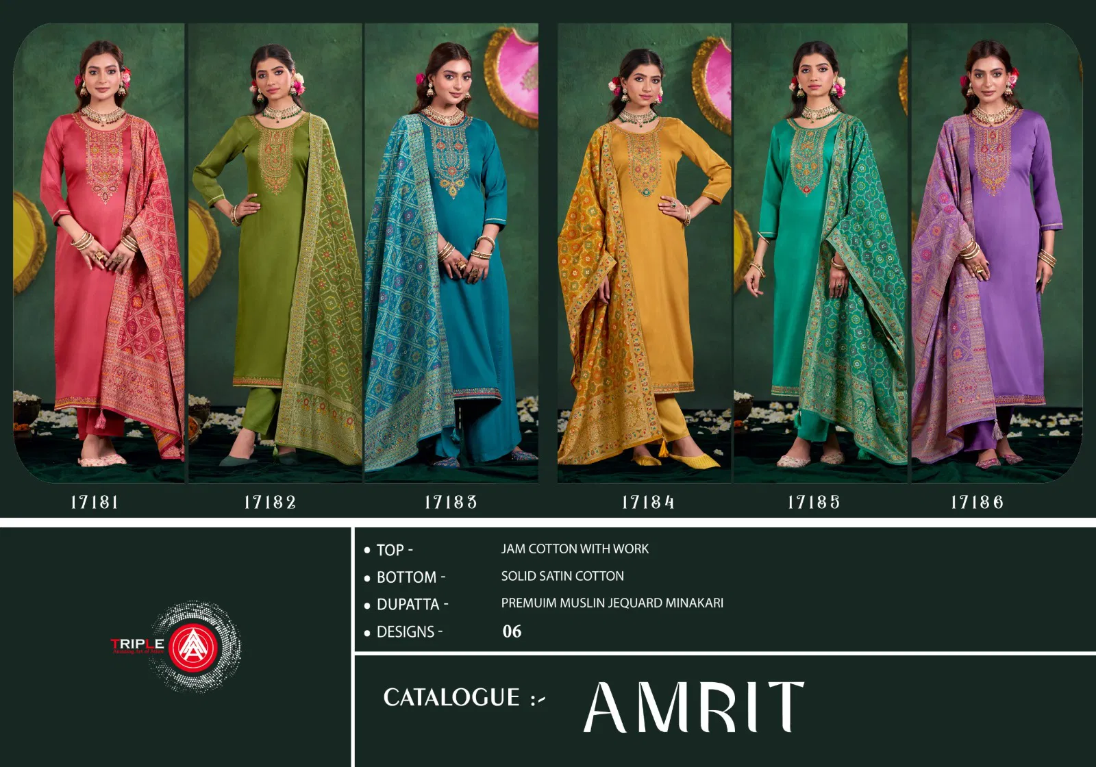 Amrit By Triple Aaa Jam Cotton Designer Salwar Kameez Wholesale In India